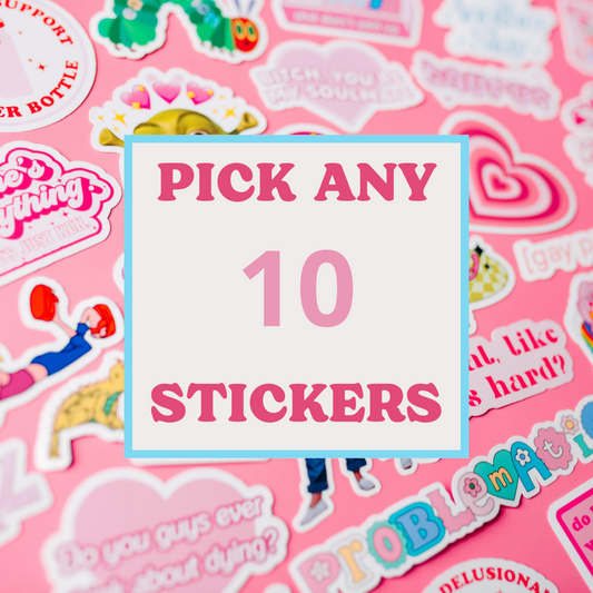 Pick Any 10 Stickers, Bundle Pack, Multiple sticker pack, Gen Z gift, Meme Sticker, Bundle and Save, Owala, Stanley, Valentine's Day