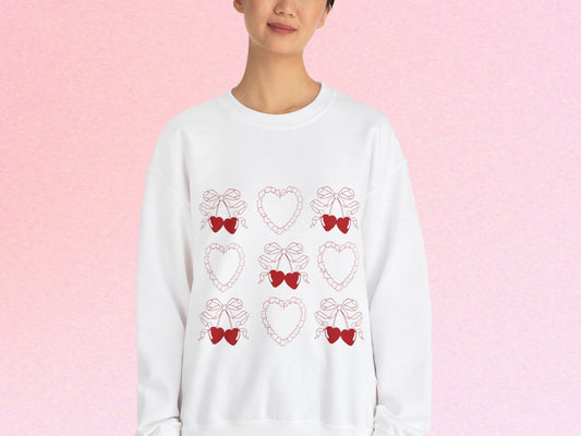 Coquette Bow Crewneck, Frilly Heart Valentines Gift, Pink