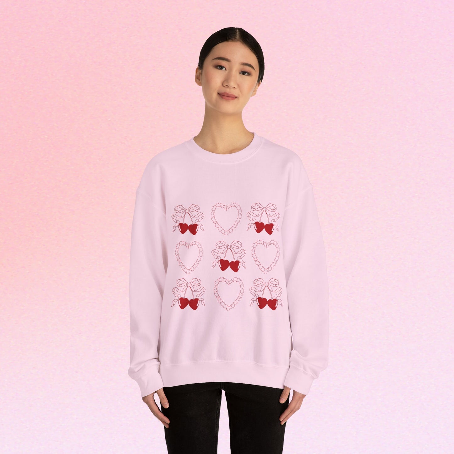 Coquette Bow Crewneck, Frilly Heart Valentines Gift, Pink