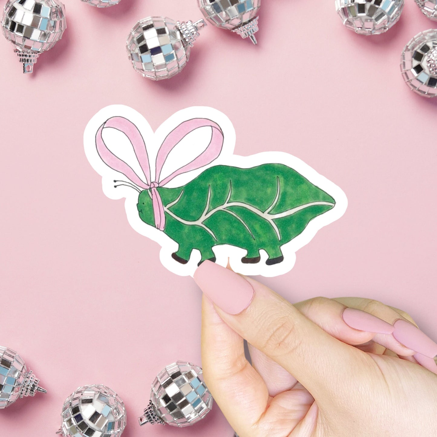 Coquette leaf bug sticker, pink bow, me if you even care, cute, dainty, cottage core, valentine's gift, boo basket, owala, stanley