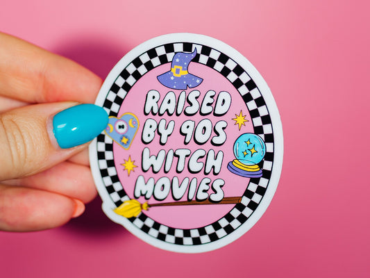 Raised By 90s Witch Movies Sticker, Horror Shows, Y2K Retro Nostalgia, Spooky Vibes, Scary Halloween, Boo Basket, Witch Broom, Crystal Ball