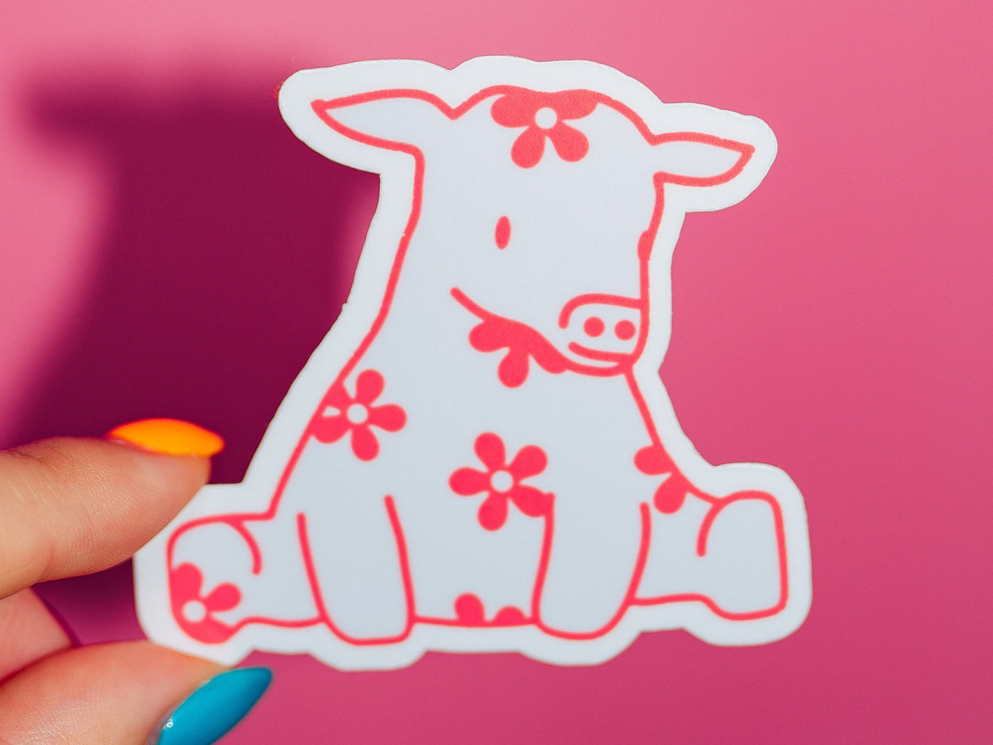 Pink Cow Sticker, Brown Cow, Floral Farm Animal, Cottage Core, Spring Flowers, Adorable Kawaii Cartoon, Cute Trendy