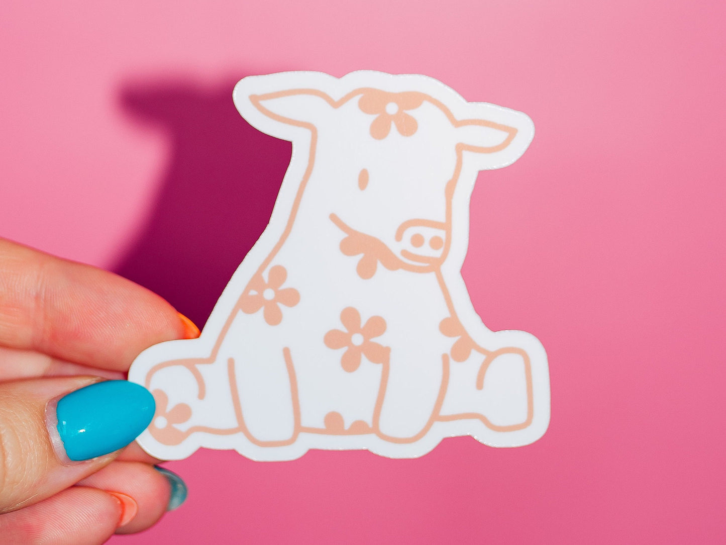 Pink Cow Sticker, Brown Cow, Floral Farm Animal, Cottage Core, Spring Flowers, Adorable Kawaii Cartoon, Cute Trendy