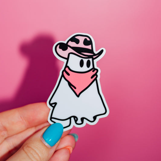 Cowgirl Ghost Sticker, Spooky Halloween, Boo Basket, Horror Vibes, Fall Decor, Country Girl, Giddy Up, Yeehaw, Cute Trendy, Cottage Core