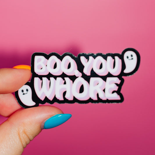 Boo You Whore Sticker, Y2K Nostalgia, 2000s Movie Quote, Pop Culture, Funny Quote, Spooky Season, Halloween Ghosts